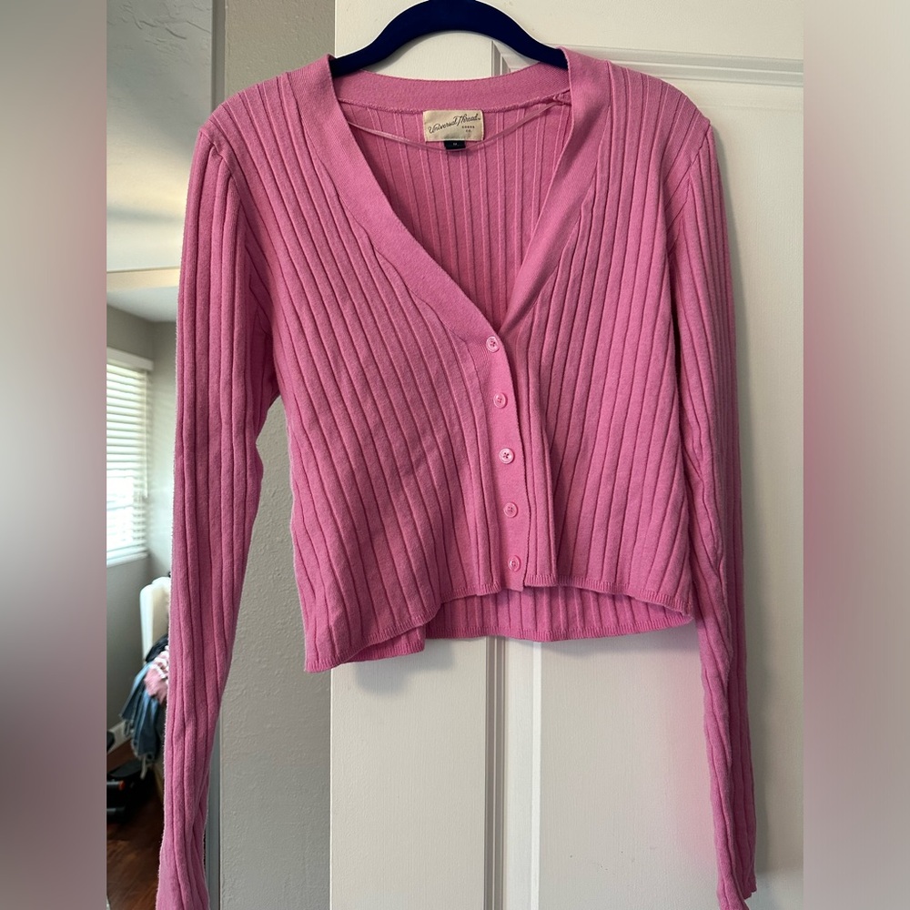Universal thread ribbed knit cardigan pink